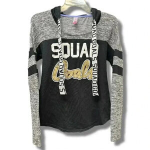 🌟 No Boundaries Women's XS Black "Squad Goals" Graphic Hoodie Casual Fall 🌟